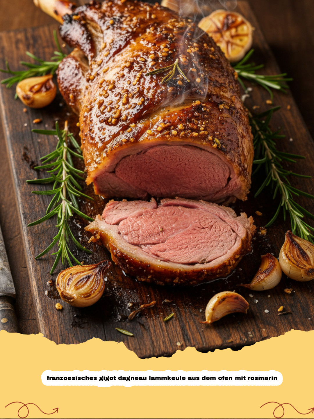 Authentisches Rezept: Franzoesisches Gigot d'agneau Lammkeule aus dem Ofen mit Rosmarin