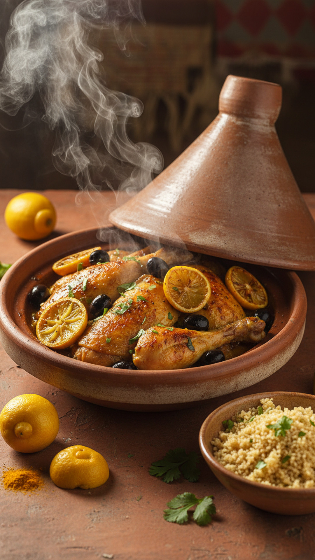 Marokkanischer Hähnchen Tagine mit eingelegten Zitronen und Oliven Preparation