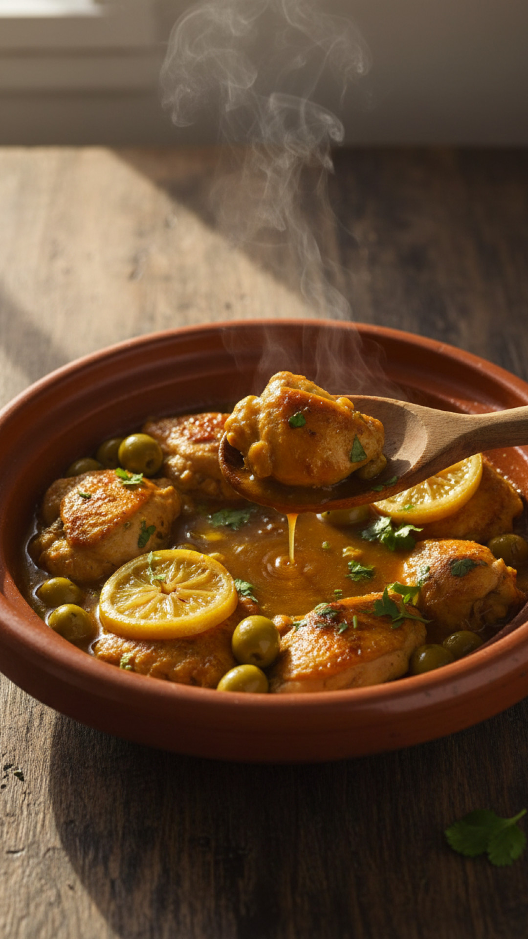 Marokkanisches Hähnchen Tagine mit Oliven und eingelegter Zitrone Preparation
