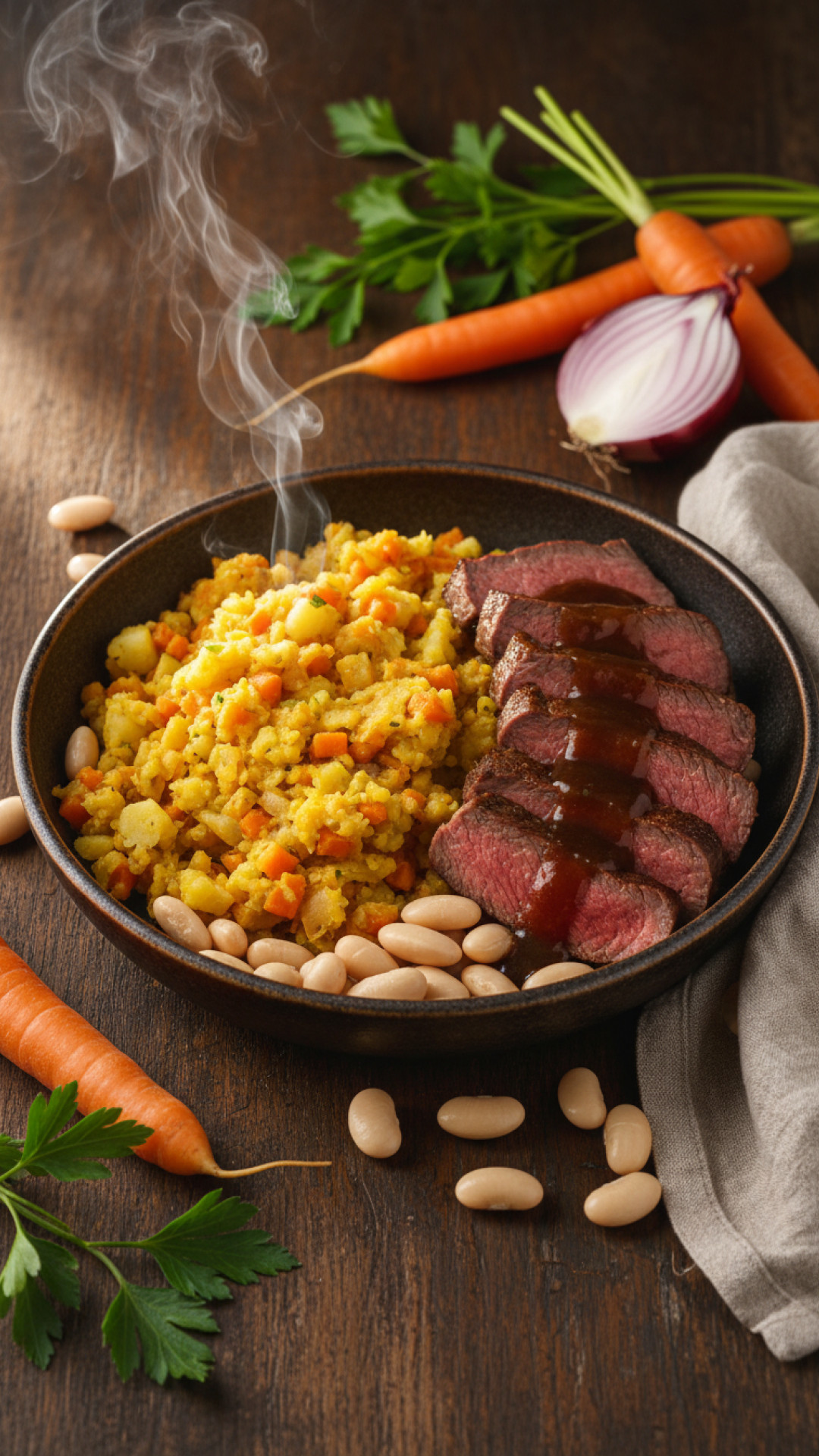 Niederländische Hutspot (Karotten-Zwiebel-Kartoffel-Stampf) Preparation