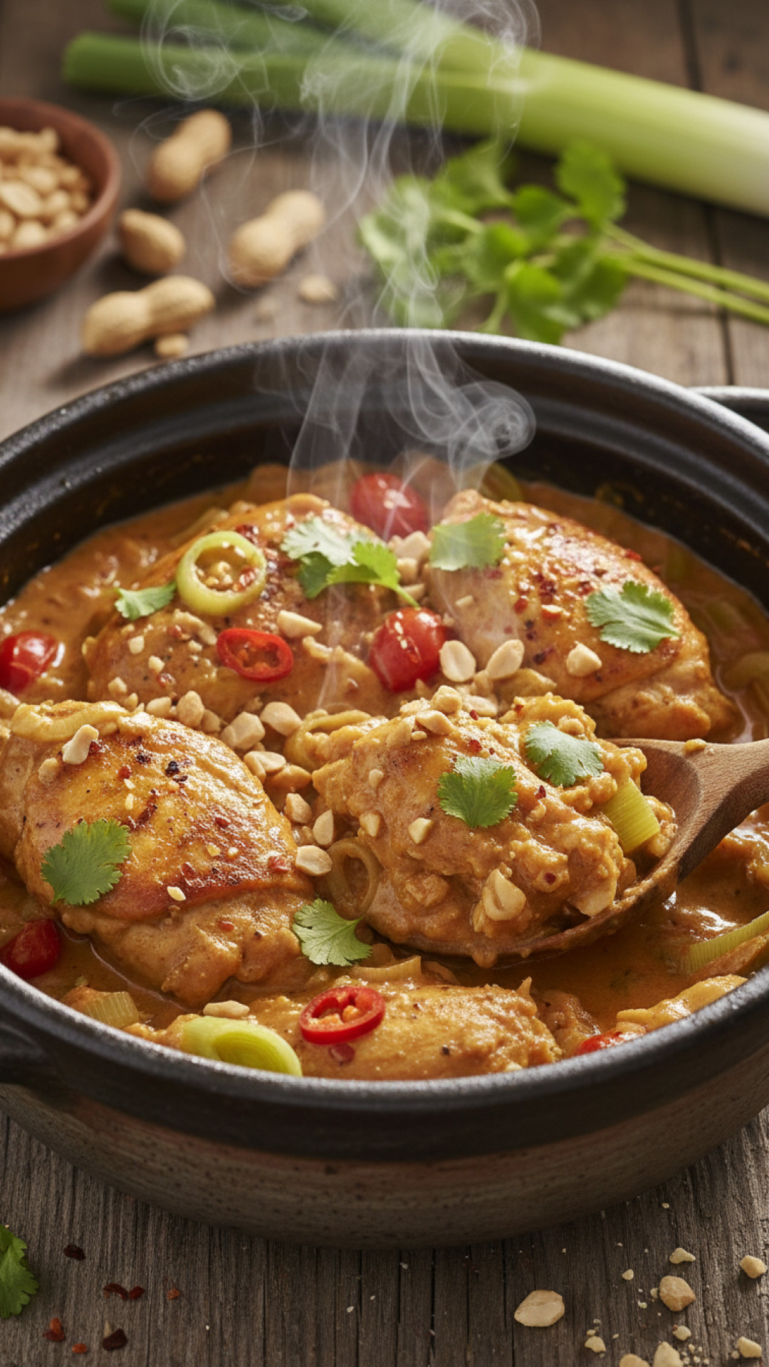 Niederländischer Hähnchen Topf mit Lauch und Erdnusssoße Preparation