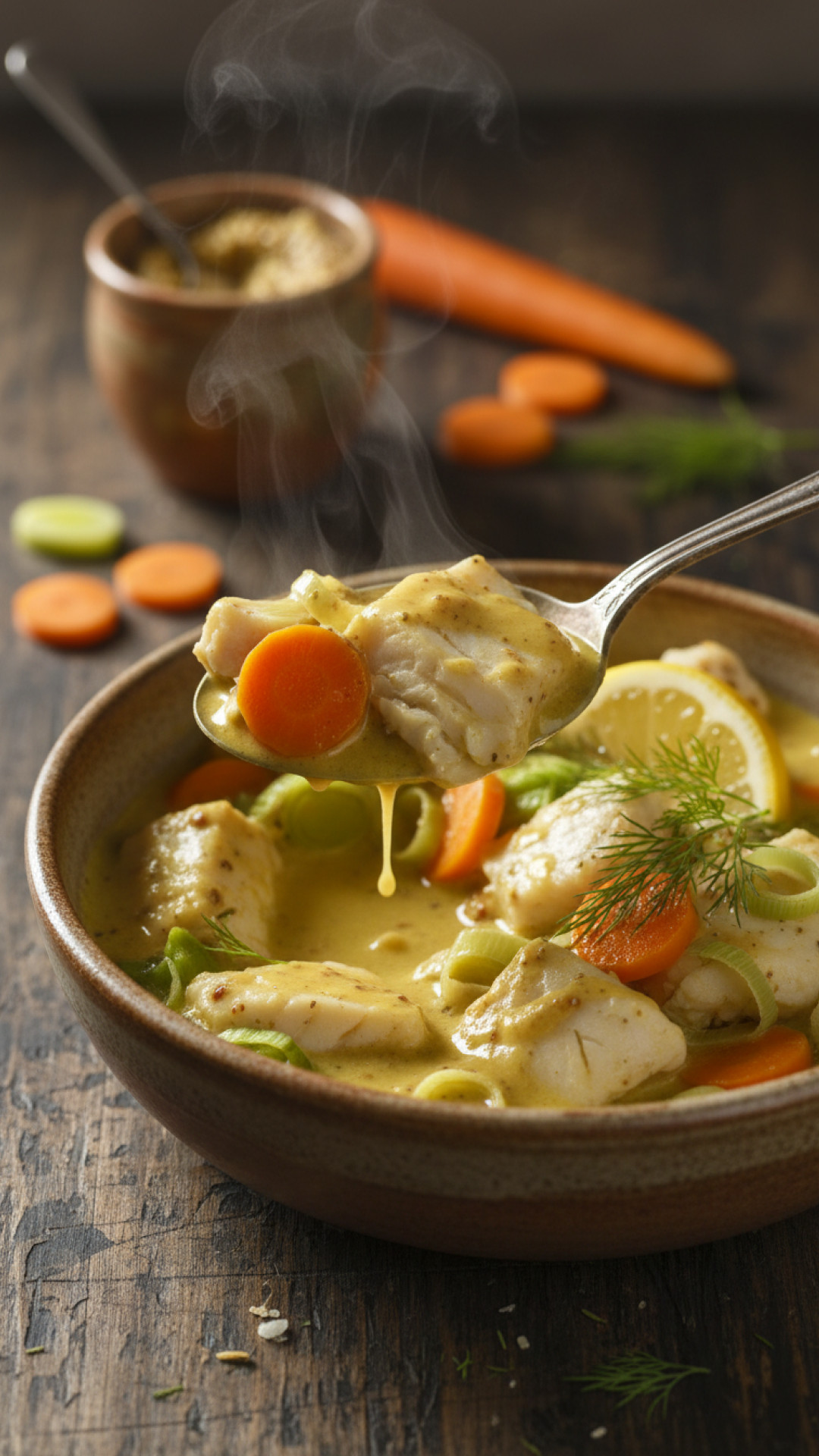 Norddeutscher Fischtopf mit Seelachs und Senfsoße Preparation