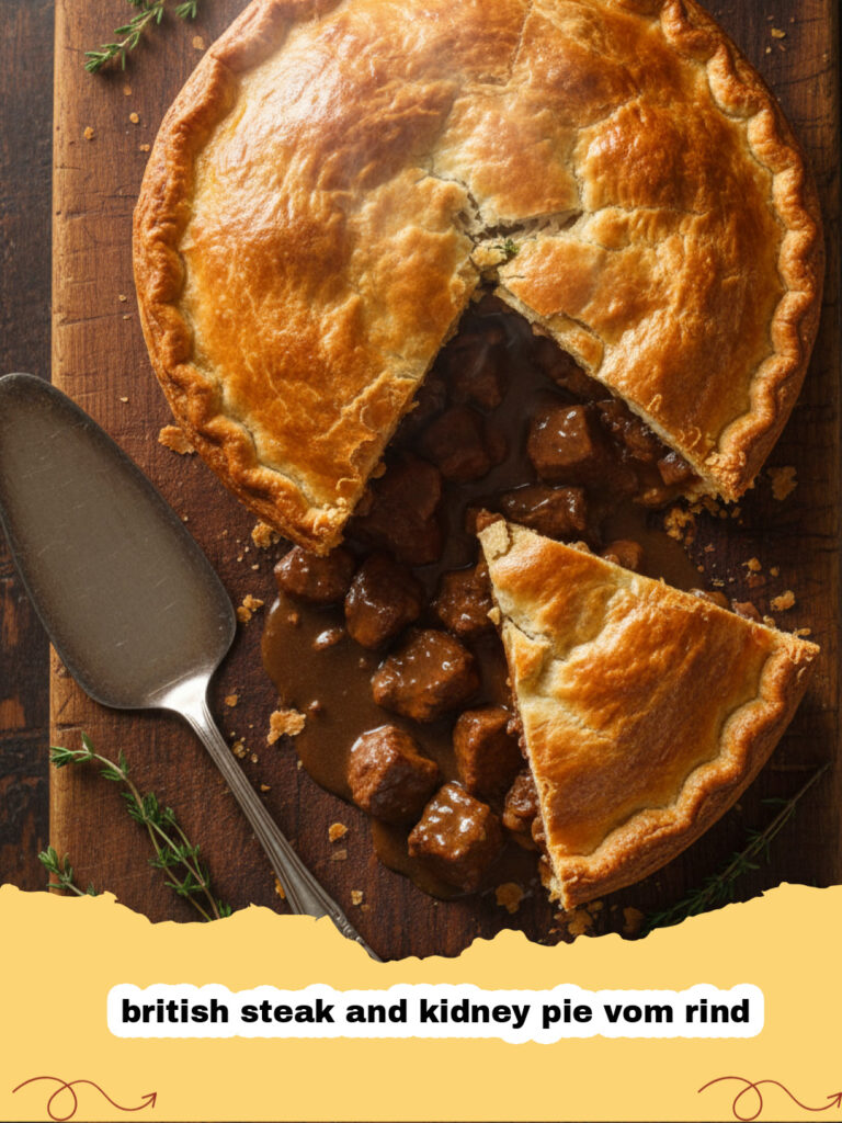 british steak and kidney pie vom rind - British Steak and Kidney Pie vom Rind in einer Auflaufform mit goldbraunem Teig