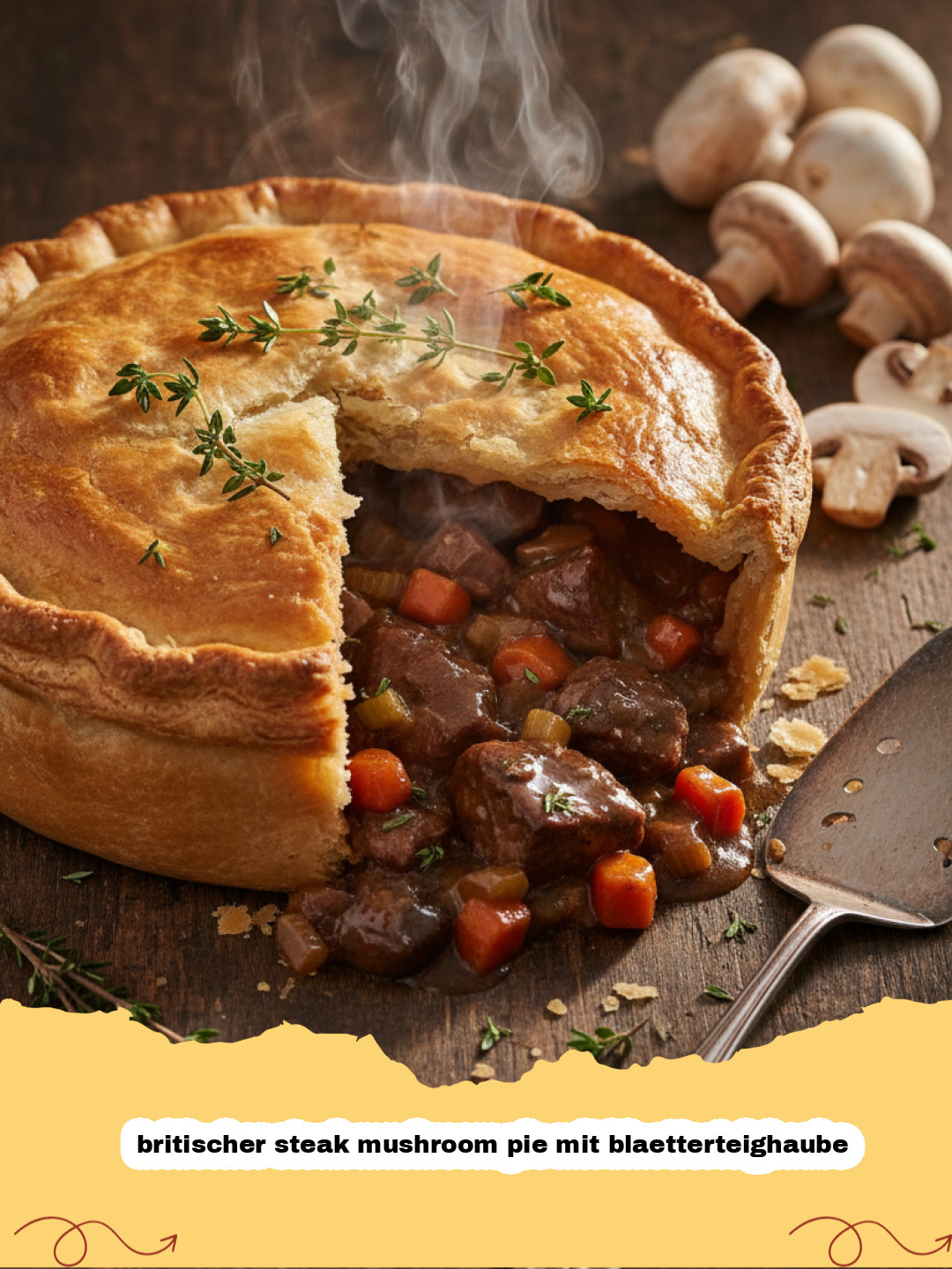 Britischer Steak Mushroom Pie mit Blätterteighaube: Das ultimative Comfort Food