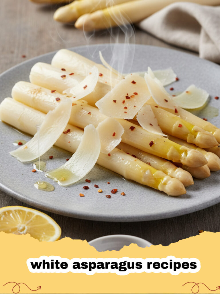 white asparagus recipes - Klassisch servierter weißer Spargel mit geschmolzener Butter auf einem weißen Teller
