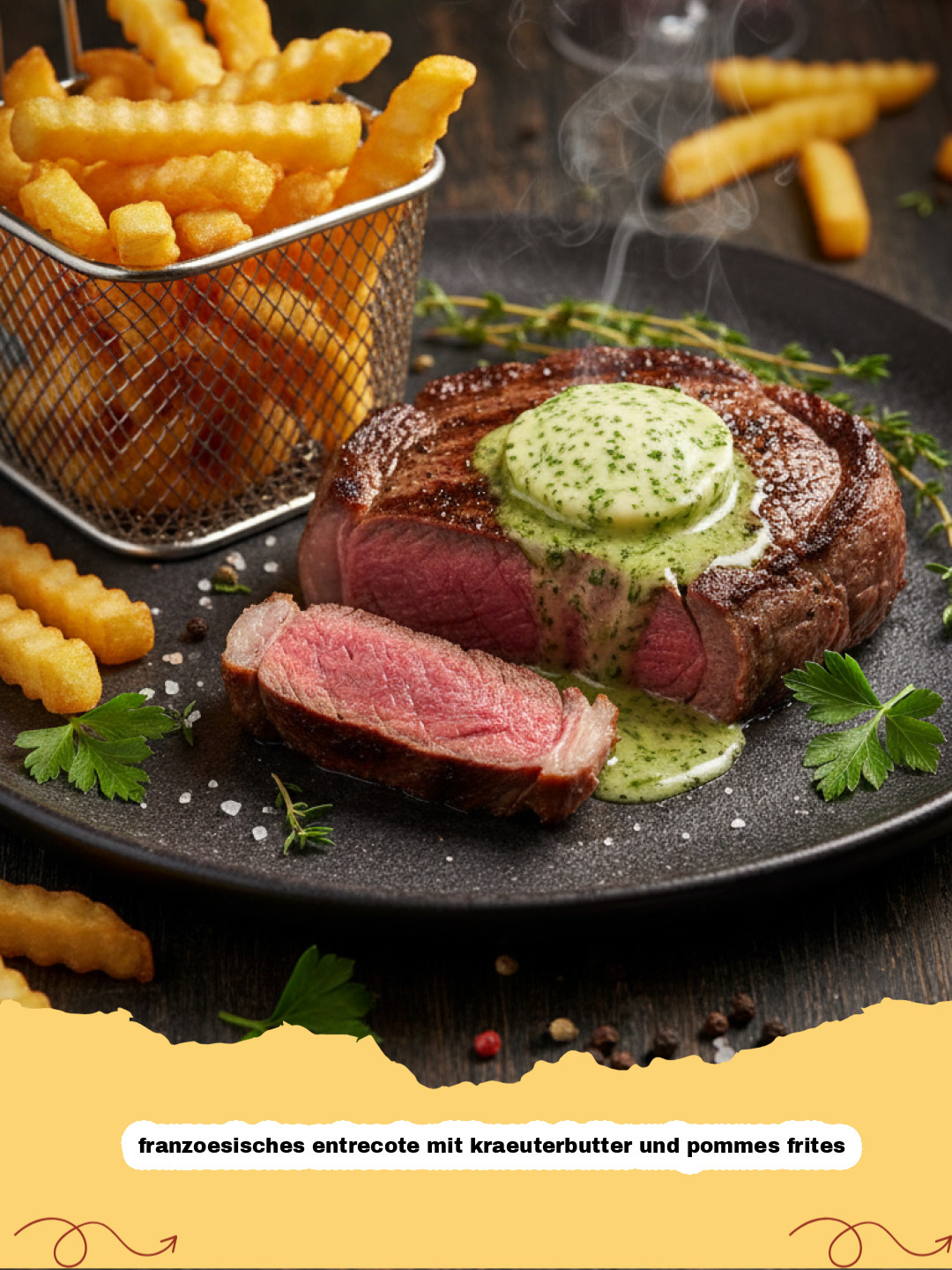 Franzoesisches Entrecote mit Kraeuterbutter und Pommes Frites: Ein Bistro-Klassiker fuer Zuhause