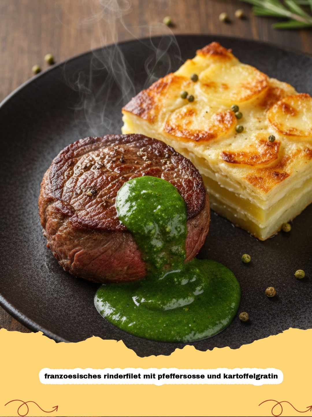 Franzoesisches Rinderfilet mit Pfeffersoße und Kartoffelgratin: Ein Festmahl für Genießer