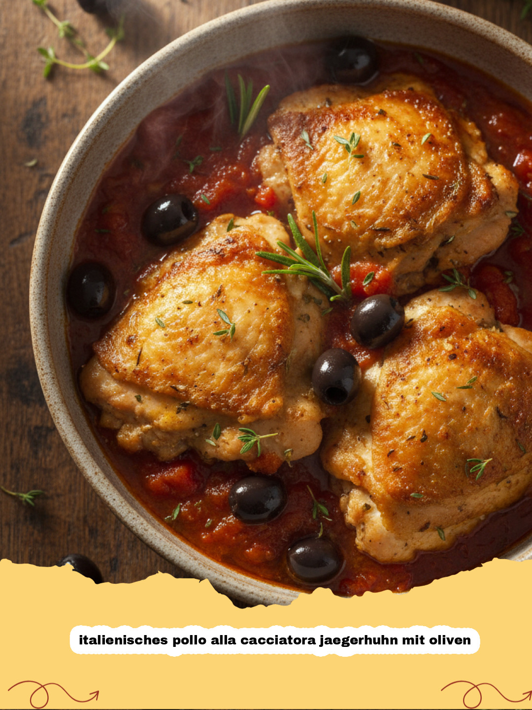 Authentisches Italienisches Pollo alla Cacciatora – Jägerhuhn mit Oliven