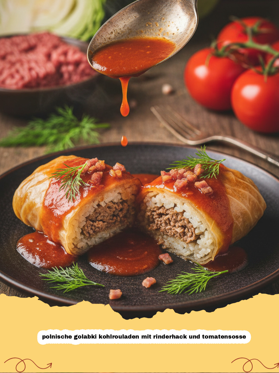 Polnische Gołąbki: Traditionelle Kohlrouladen mit Rinderhack und Tomatensoße