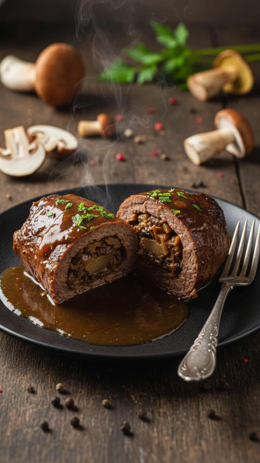 Polnische Zrazy Zawijane Rinderrouladen mit Pilzfüllung Preparation