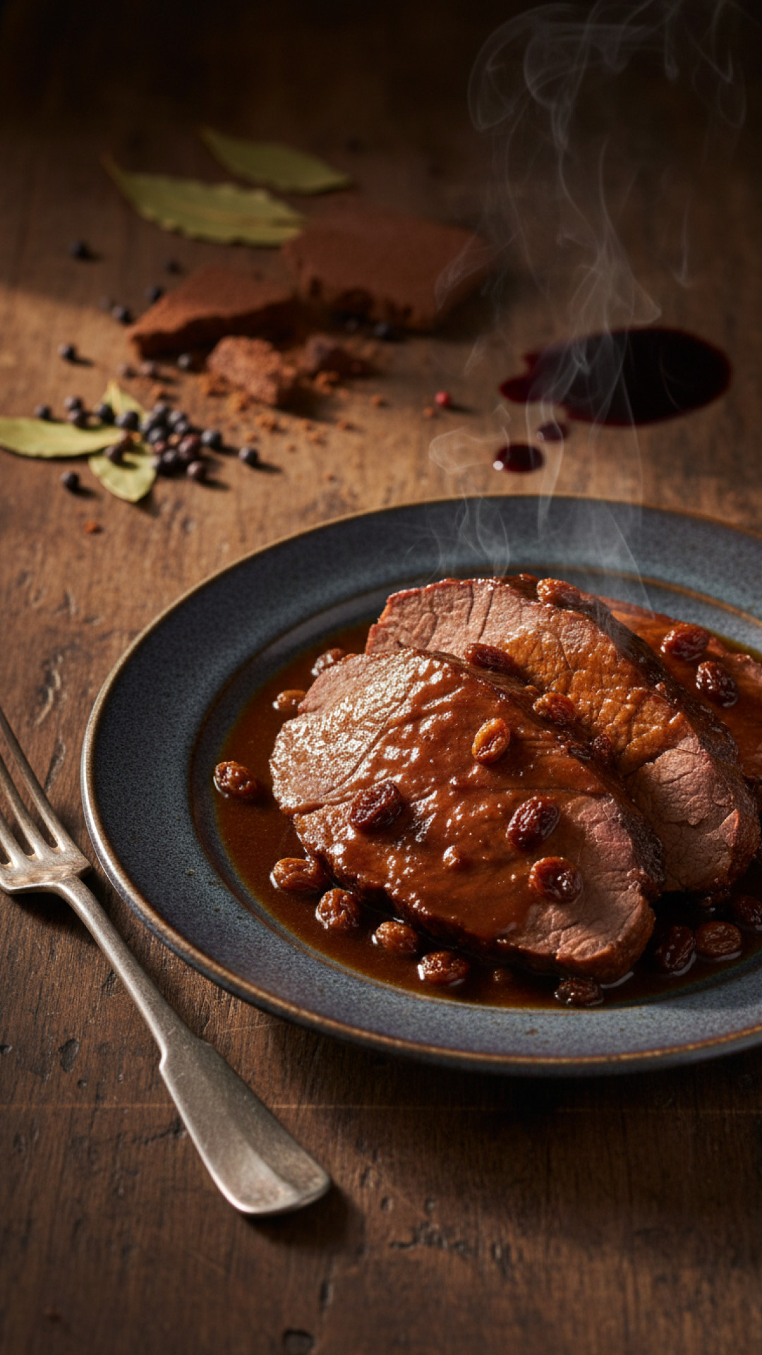 Rheinischer Sauerbraten mit Rosinen und Lebkuchen Preparation