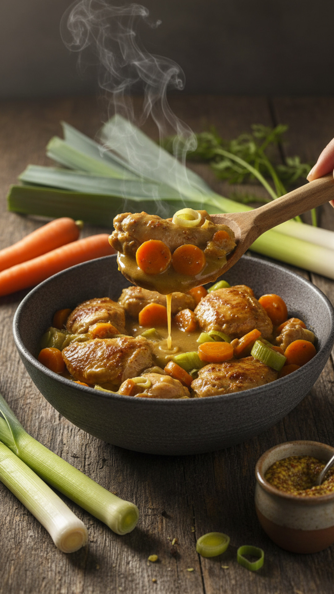 Rheinisches Schmorhähnchen mit Lauch und Möhren Preparation