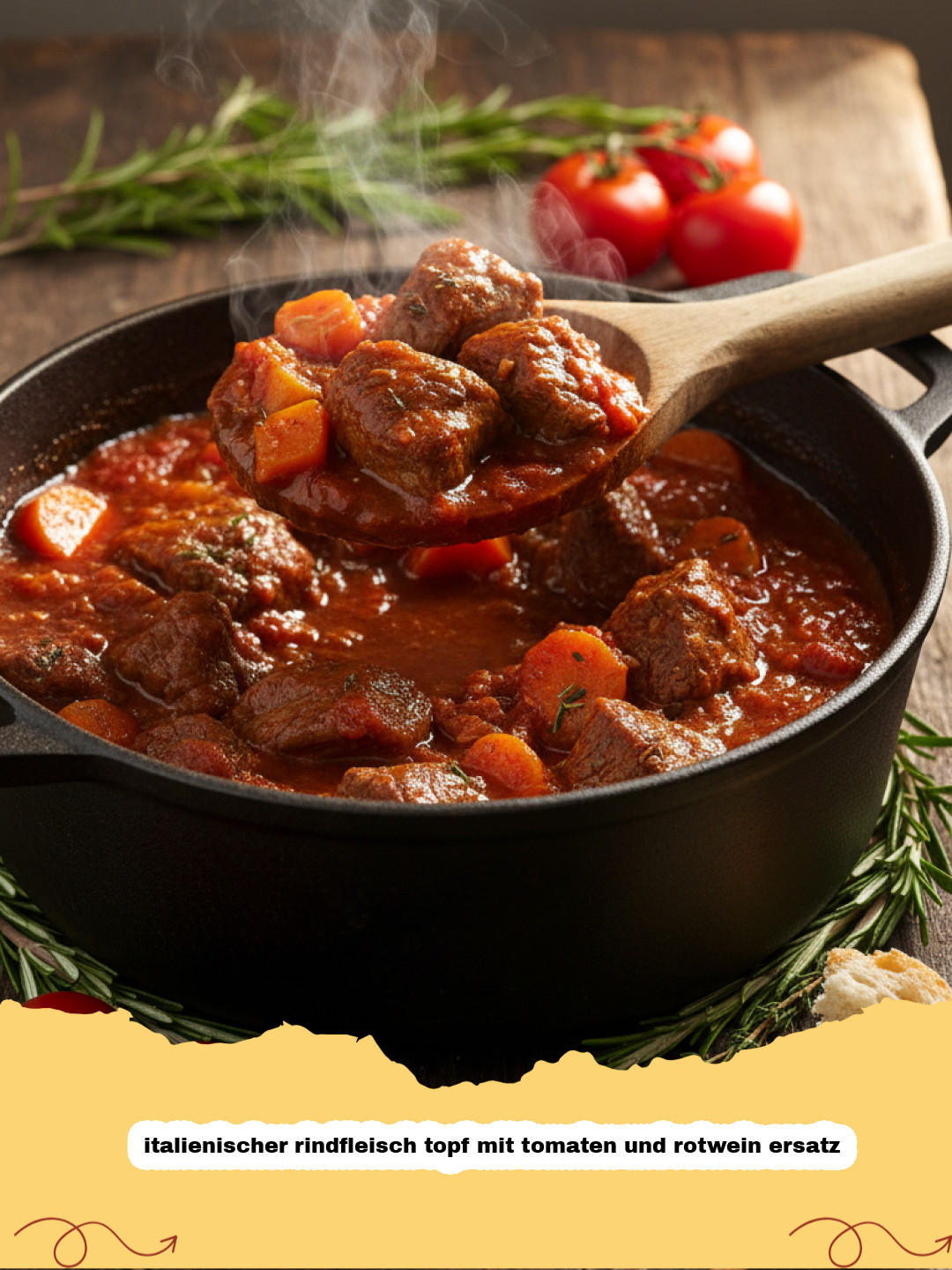 Italienischer Rindfleischtopf mit Tomaten und dem besten Rotwein-Ersatz