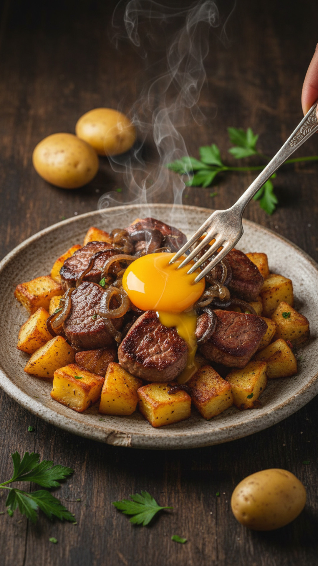 Schwedischer Biff Rydberg mit Rinderfilet und Röstzwiebeln Preparation