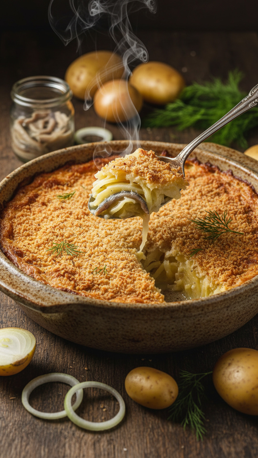 Schwedisches Janssons Frestelse Kartoffel Auflauf mit Anchovis Preparation