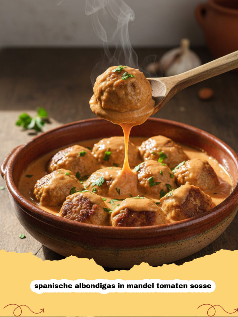 spanische albondigas in mandel tomaten sosse - Schale mit spanischen Albondigas in einer dicken Mandel-Tomaten-Soße garniert mit Petersilie