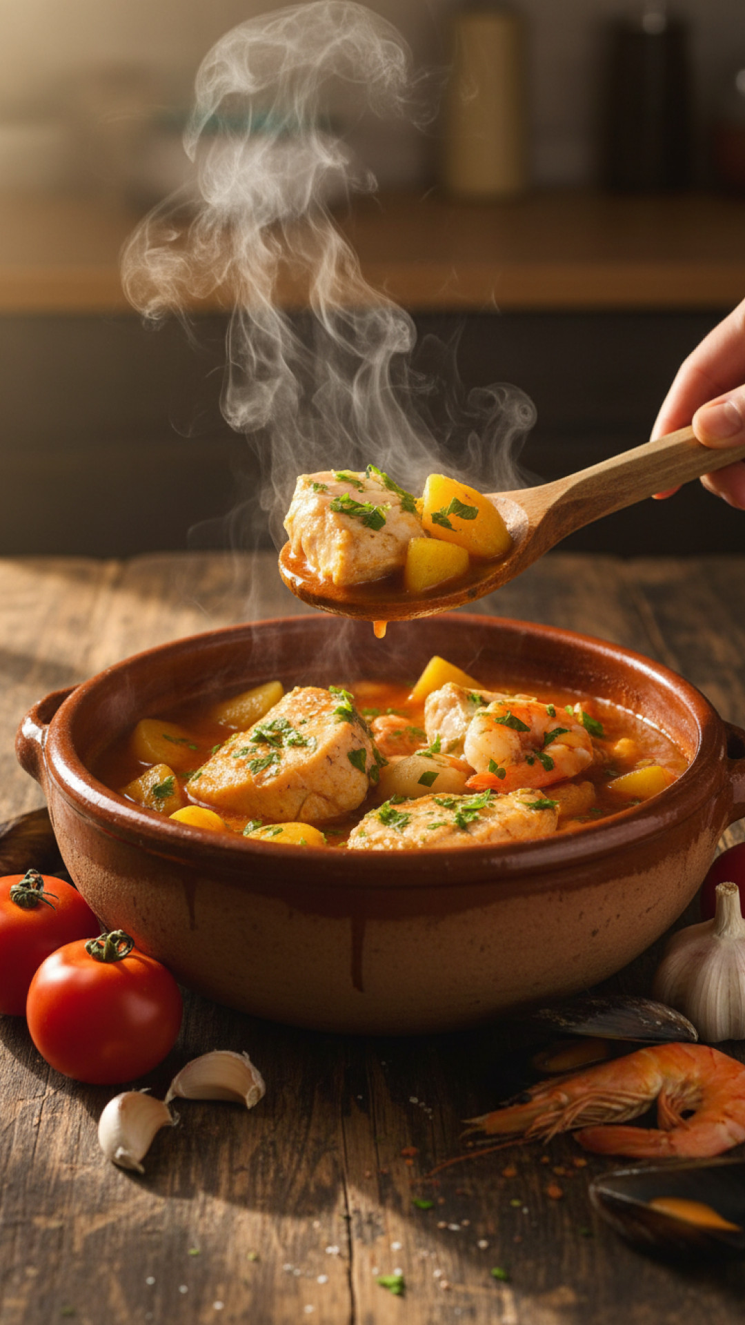 Spanische Caldereta de Pescado: Fisch-Eintopf mit Kartoffeln Preparation