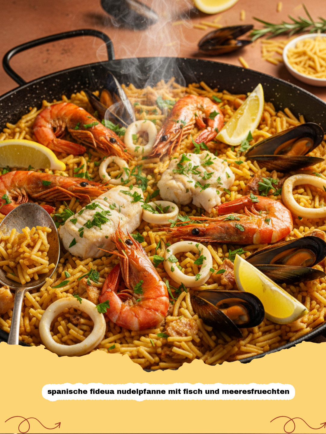 Spanische Fideua Nudelpfanne mit Fisch und Meeresfrüchten: Ein Küstenklassiker