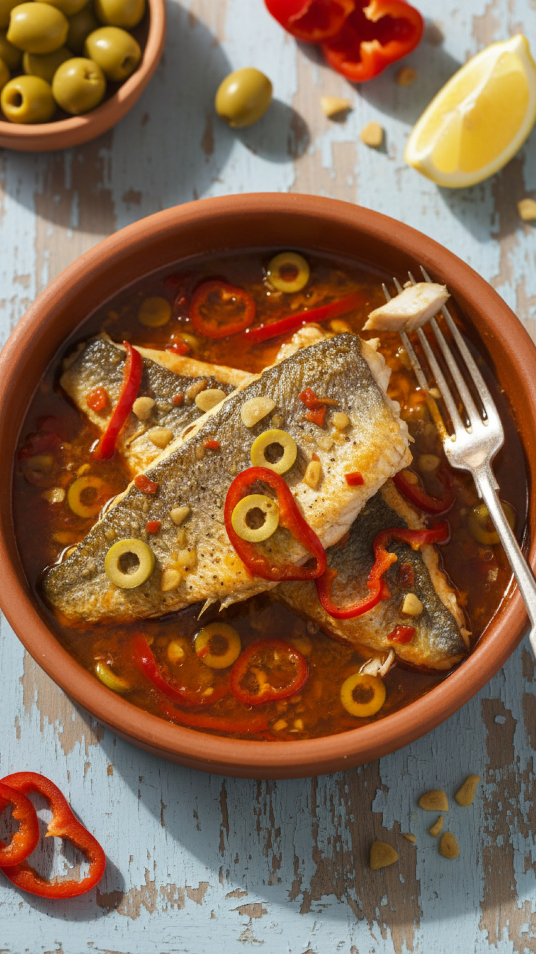 Spanischer Fisch in Escabeche (Marinierter Fisch mit Paprika und Knoblauch) Preparation