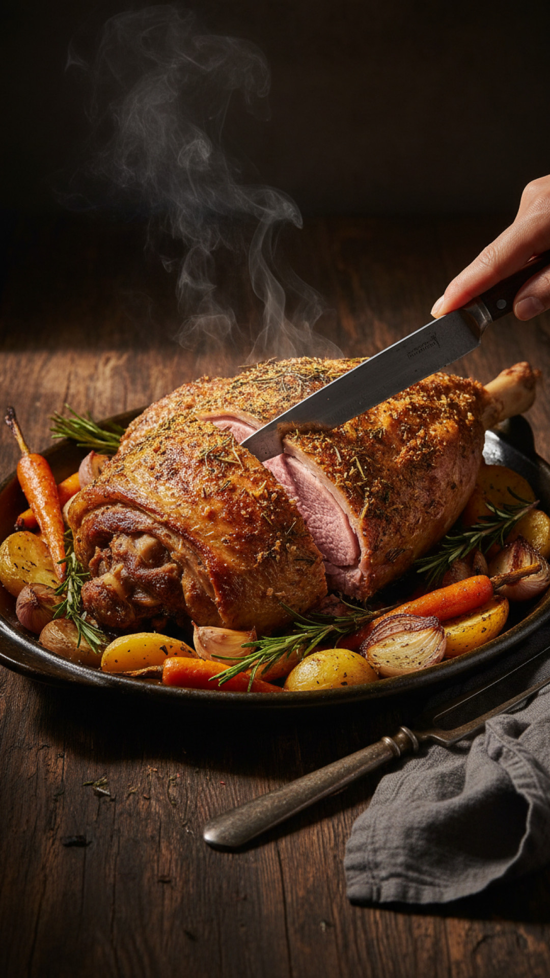 Spanisches Lamm Cordero Asado Ofenlamm mit Knoblauch und Rosmarin Preparation