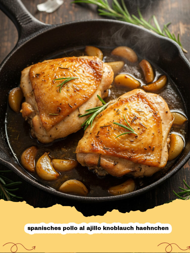 spanisches pollo al ajillo knoblauch haehnchen - Pfanne mit spanischem Pollo al Ajillo Knoblauch Hähnchen und Petersilie