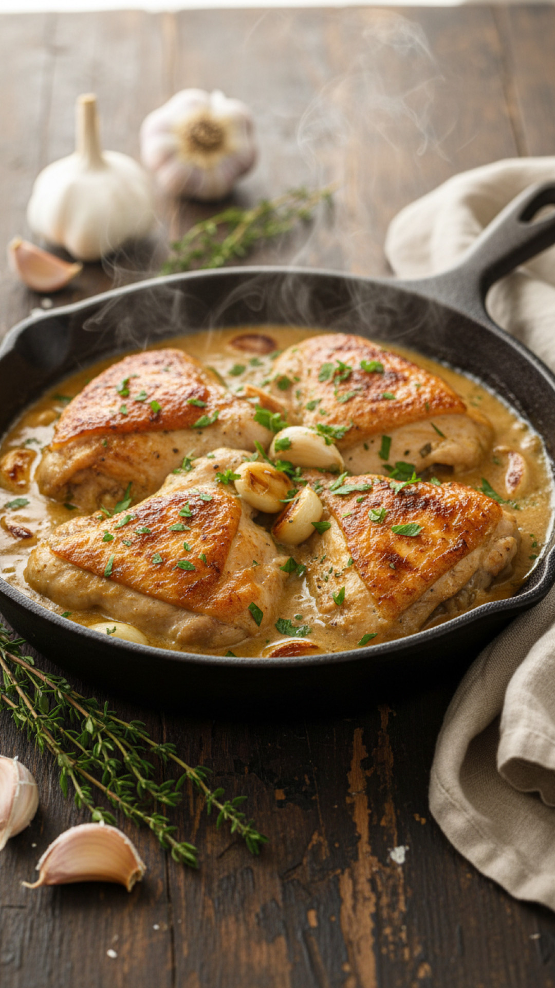 Spanisches Pollo al Ajillo (Hähnchen in Knoblauchsosse) Preparation