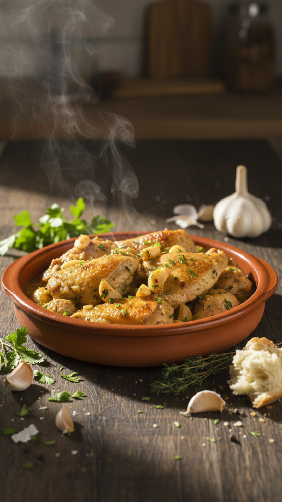 Spanisches Pollo al Ajillo (Hähnchen in Knoblauchsosse) Preparation