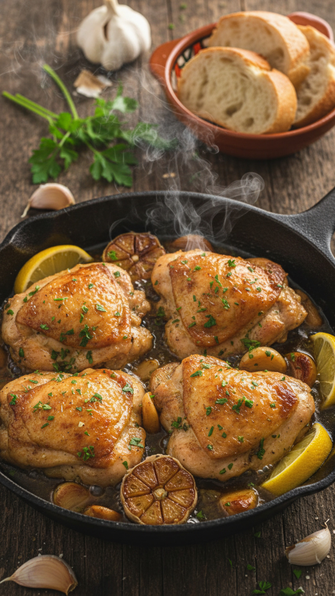 Spanisches Pollo al Ajillo - Knoblauch-Hähnchen in Olivenöl Preparation