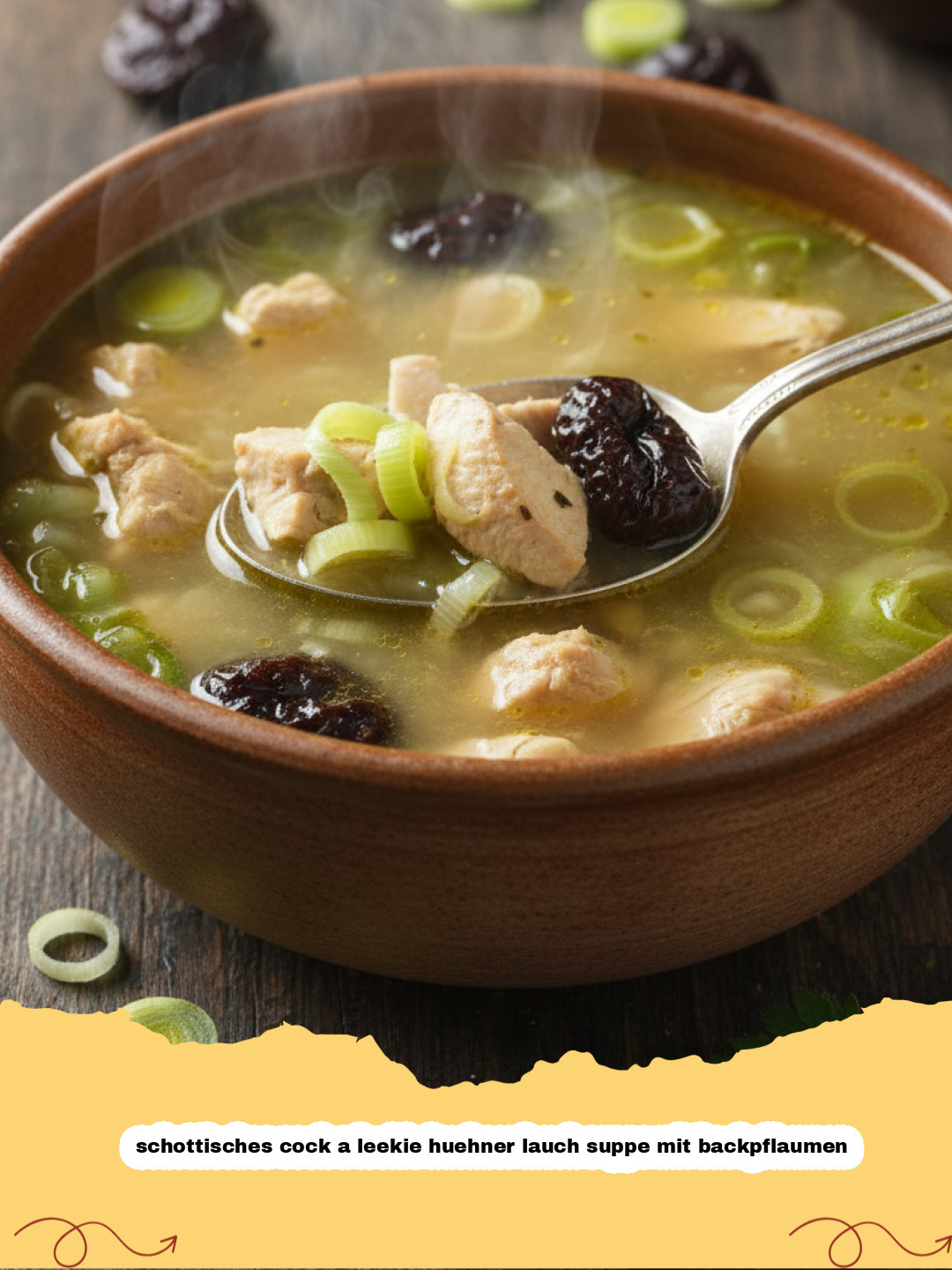 Schottisches Cock-a-Leekie: Die traditionelle Hühner-Lauch-Suppe mit Backpflaumen