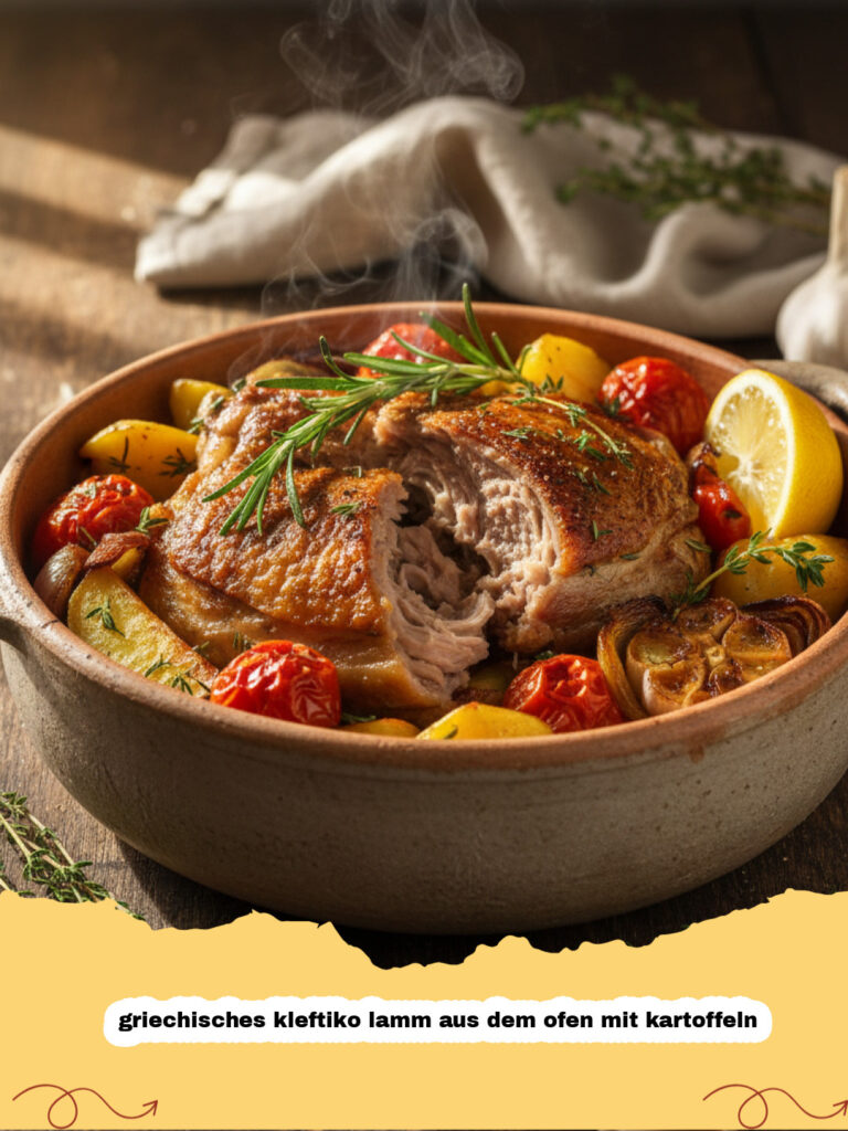 griechisches kleftiko lamm aus dem ofen mit kartoffeln - Griechisches Kleftiko Lamm aus dem Ofen mit Kartoffeln auf einem Teller serviert