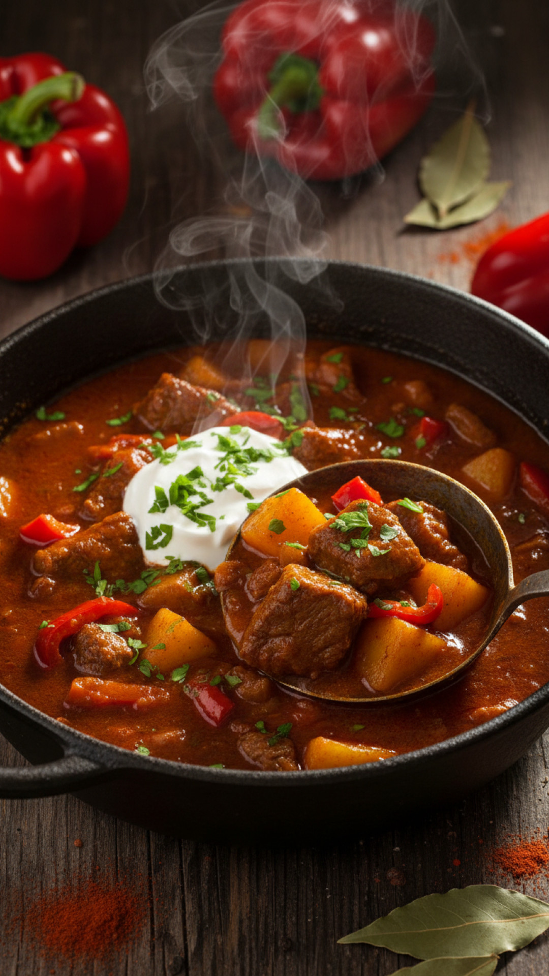 Ungarisches Rindergulasch mit Paprika und Kartoffeln Preparation