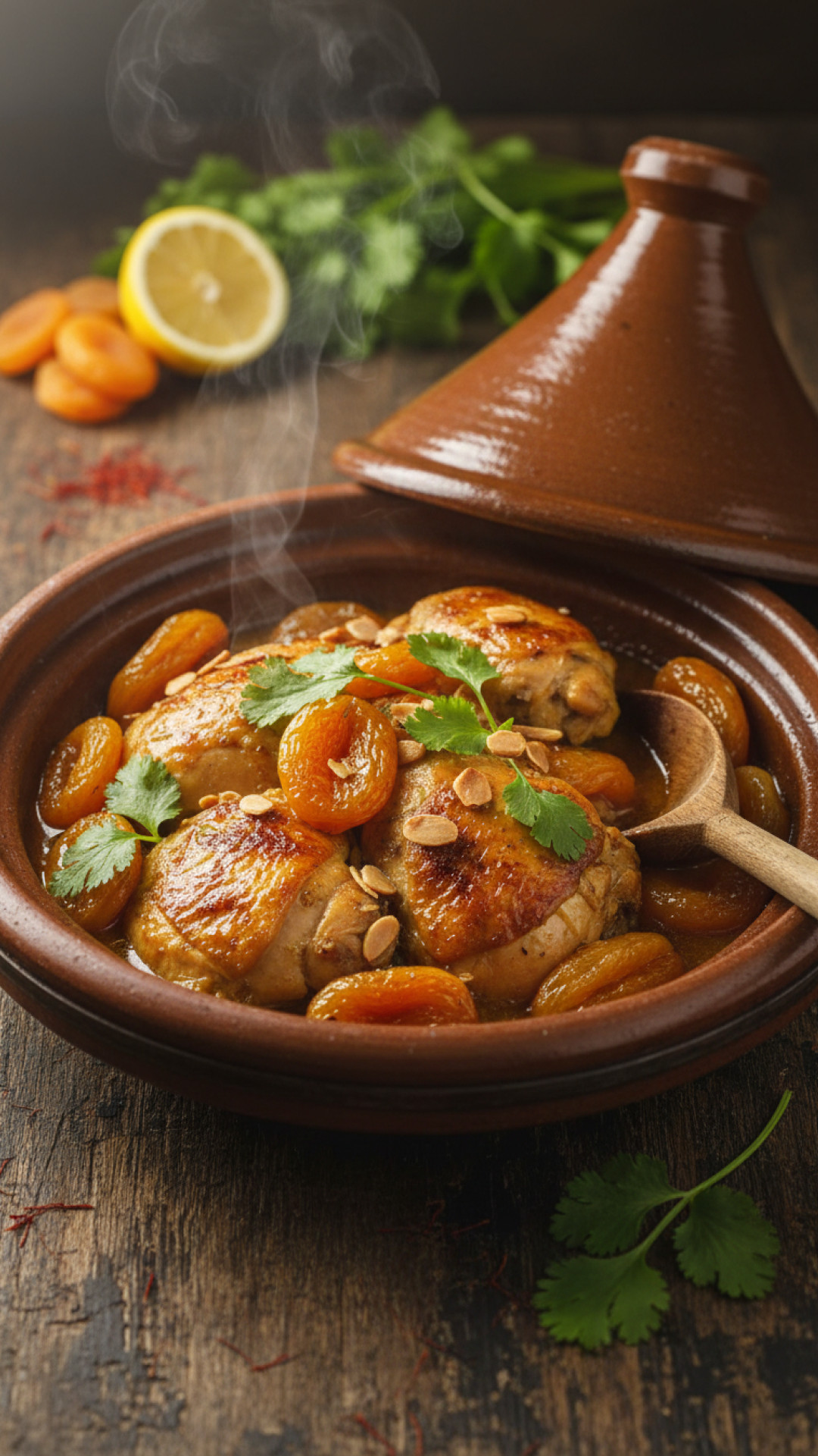Authentische Marokkanische Hähnchen Tajine mit Aprikosen Preparation