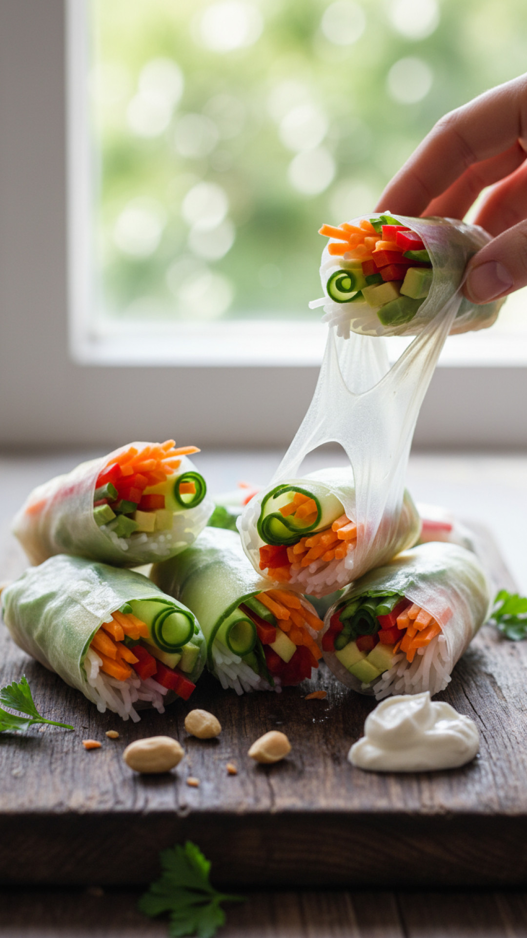 Authentische Vietnamesische Sommerrollen mit Erdnuss-Dip Preparation