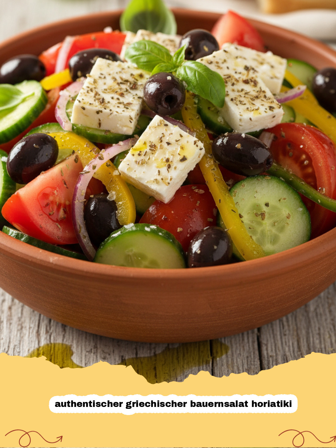 authentischer griechischer bauernsalat horiatiki - Authentischer griechischer Bauernsalat Horiatiki in einer rustikalen Schüssel mit viel Feta