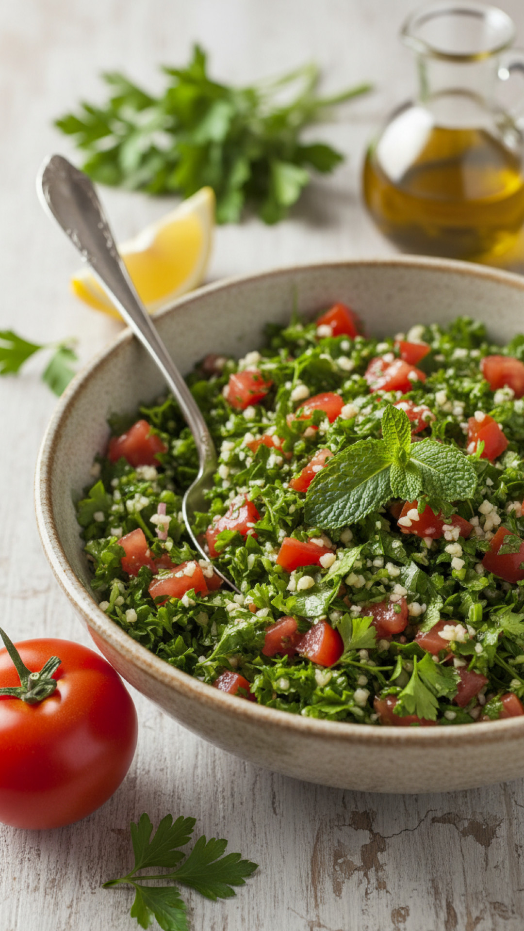 Authentischer Libanesischer Tabbouleh Salat Preparation