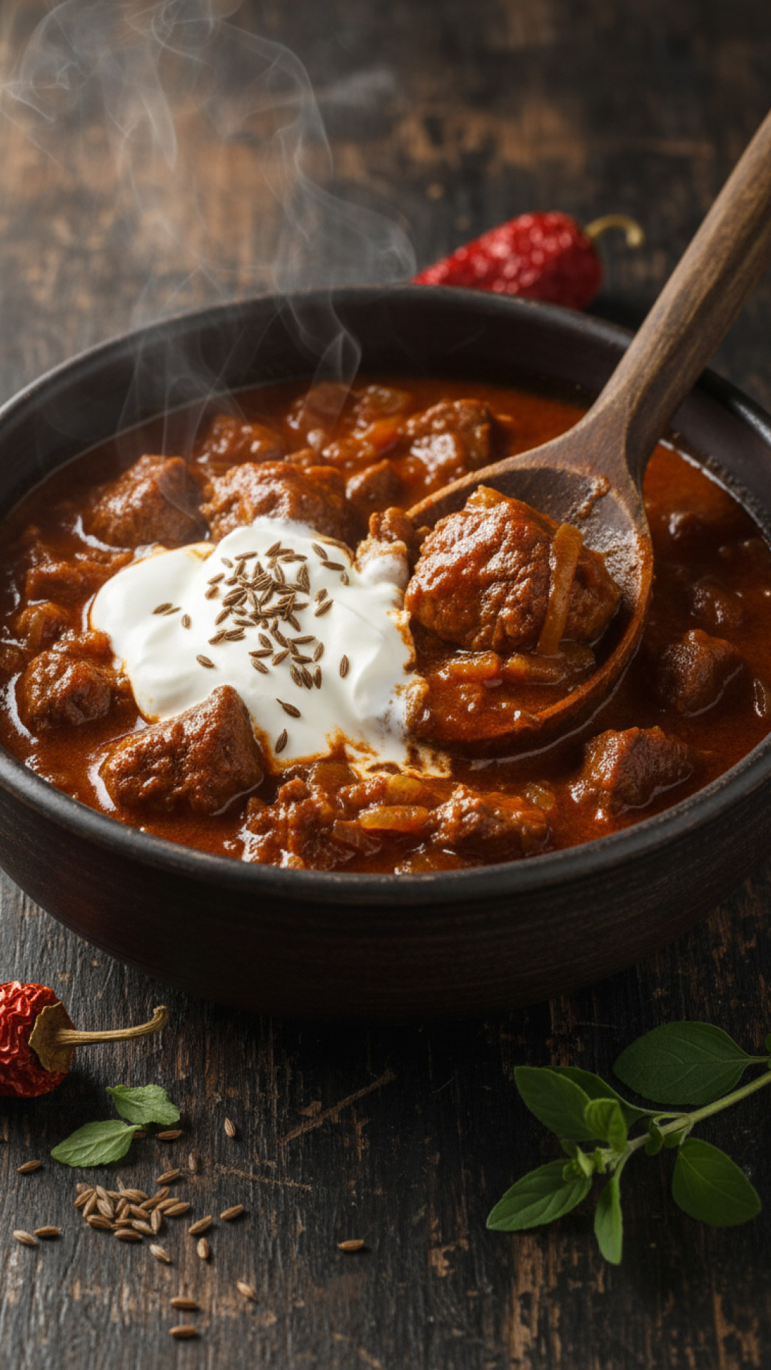 Authentisches Ungarisches Rindergulasch mit Sauerrahm und Kümmel Preparation