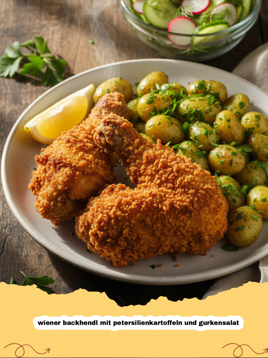 Wiener Backhendl mit Petersilienkartoffeln und Gurkensalat – Der knusprige Traditions-Genuss