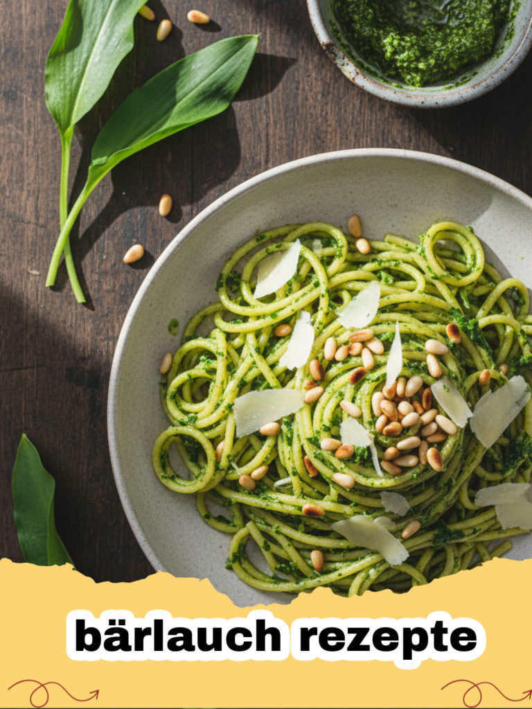 bärlauch rezepte - Frisch zubereitetes Bärlauchpesto in einem Glas neben Bärlauchblättern