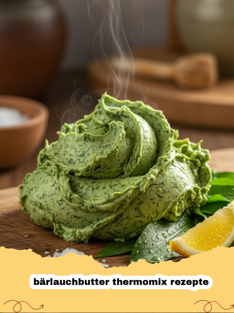 bärlauchbutter thermomix rezepte - Frische Bärlauchbutter aus dem Thermomix dekorativ angerichtet mit Bärlauchblättern
