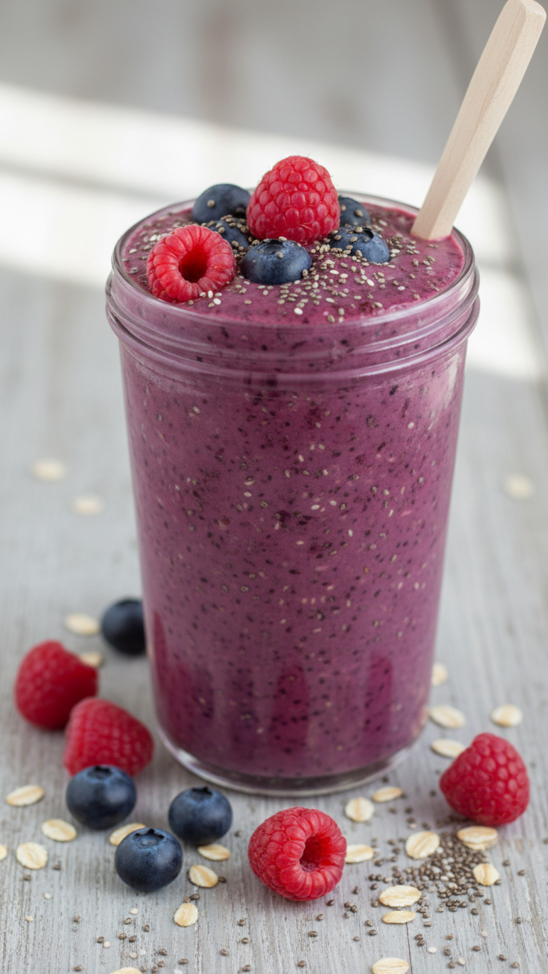 Beeren Smoothie mit Hafermilch und Chia Samen Preparation