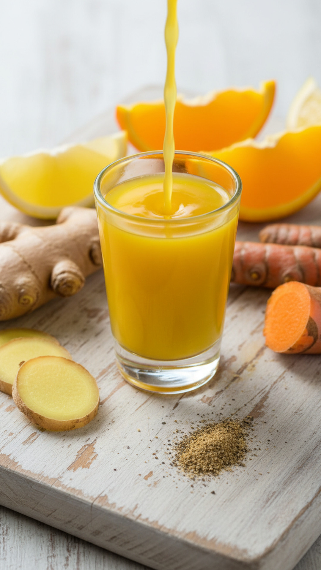 Belebender Ingwer-Zitronen-Shot mit Kurkuma Preparation