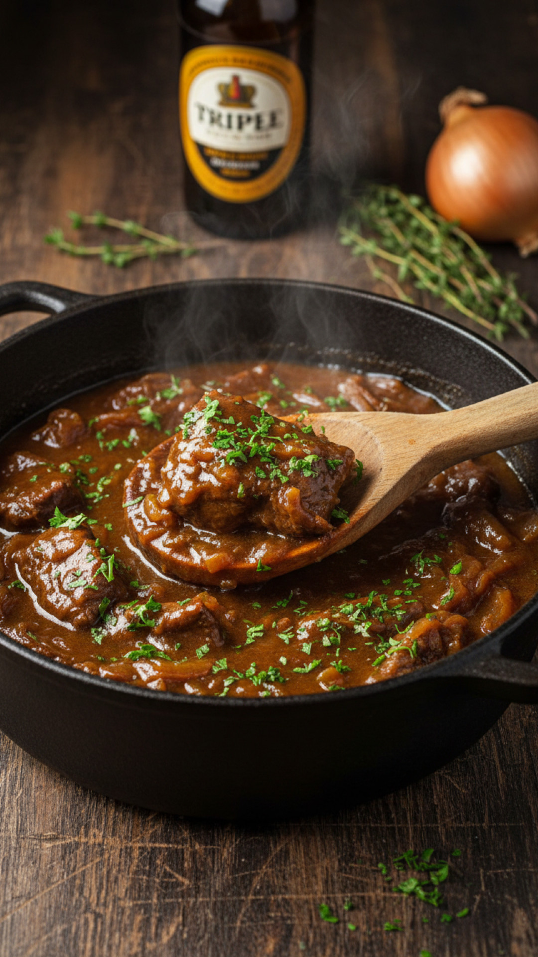 Belgische Carbonnade Flamande Biergulasch Preparation
