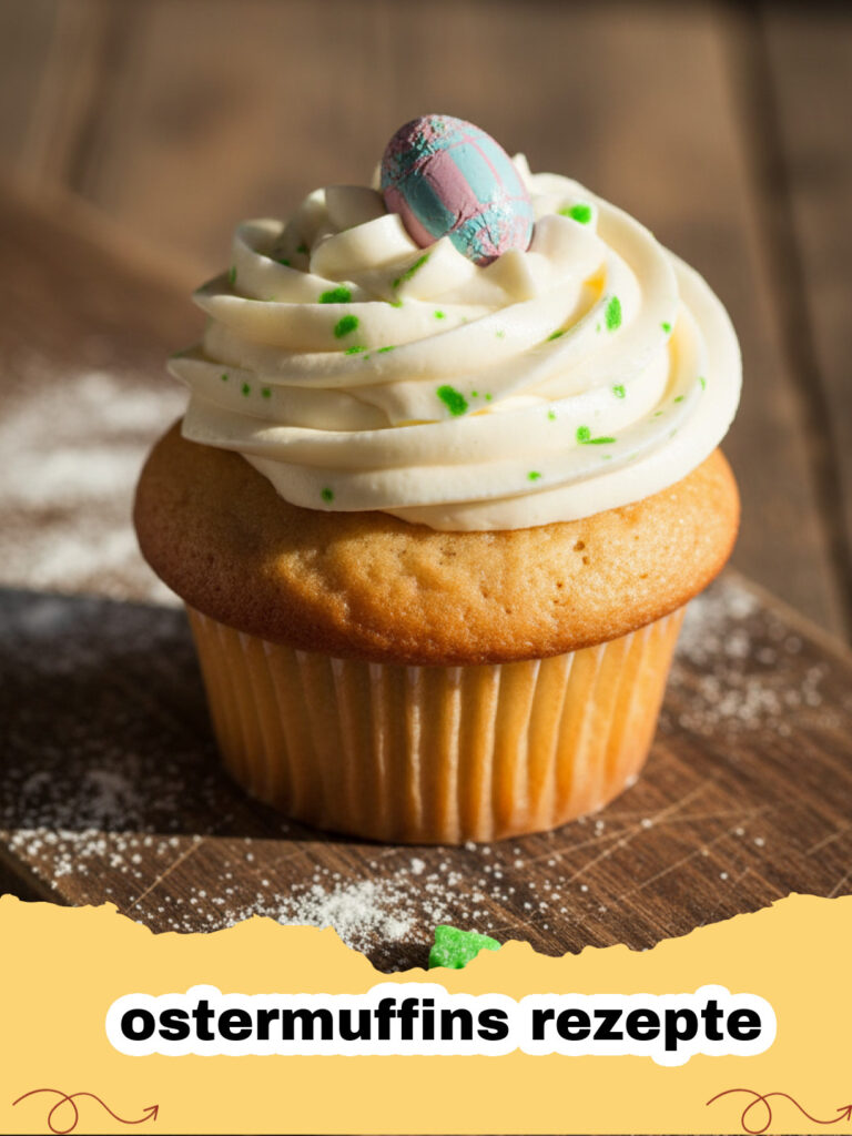 ostermuffins rezepte - Saftige Karotten-Ostermuffins mit weißem Frosting und kleinen Marzipanrüben auf einem Teller.