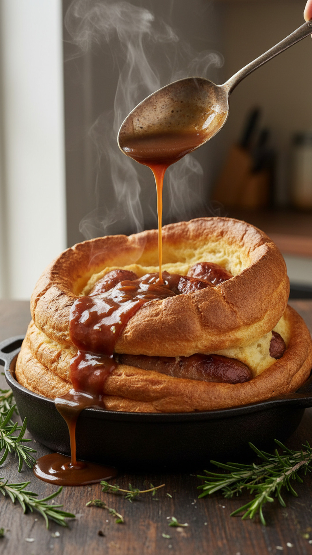 British Toad in the Hole - Würstchen im Yorkshire Pudding Teig Preparation