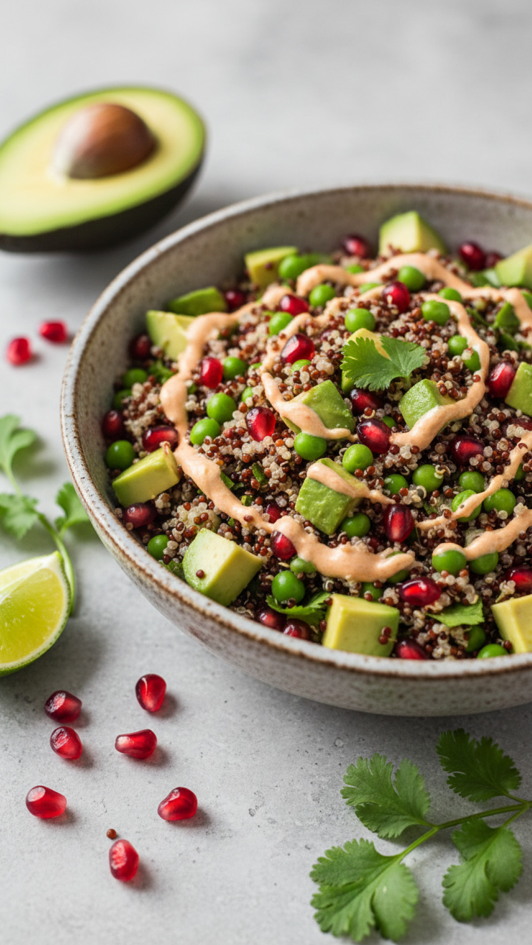 Bunter Quinoa Salat mit Avocado und Granatapfel Preparation