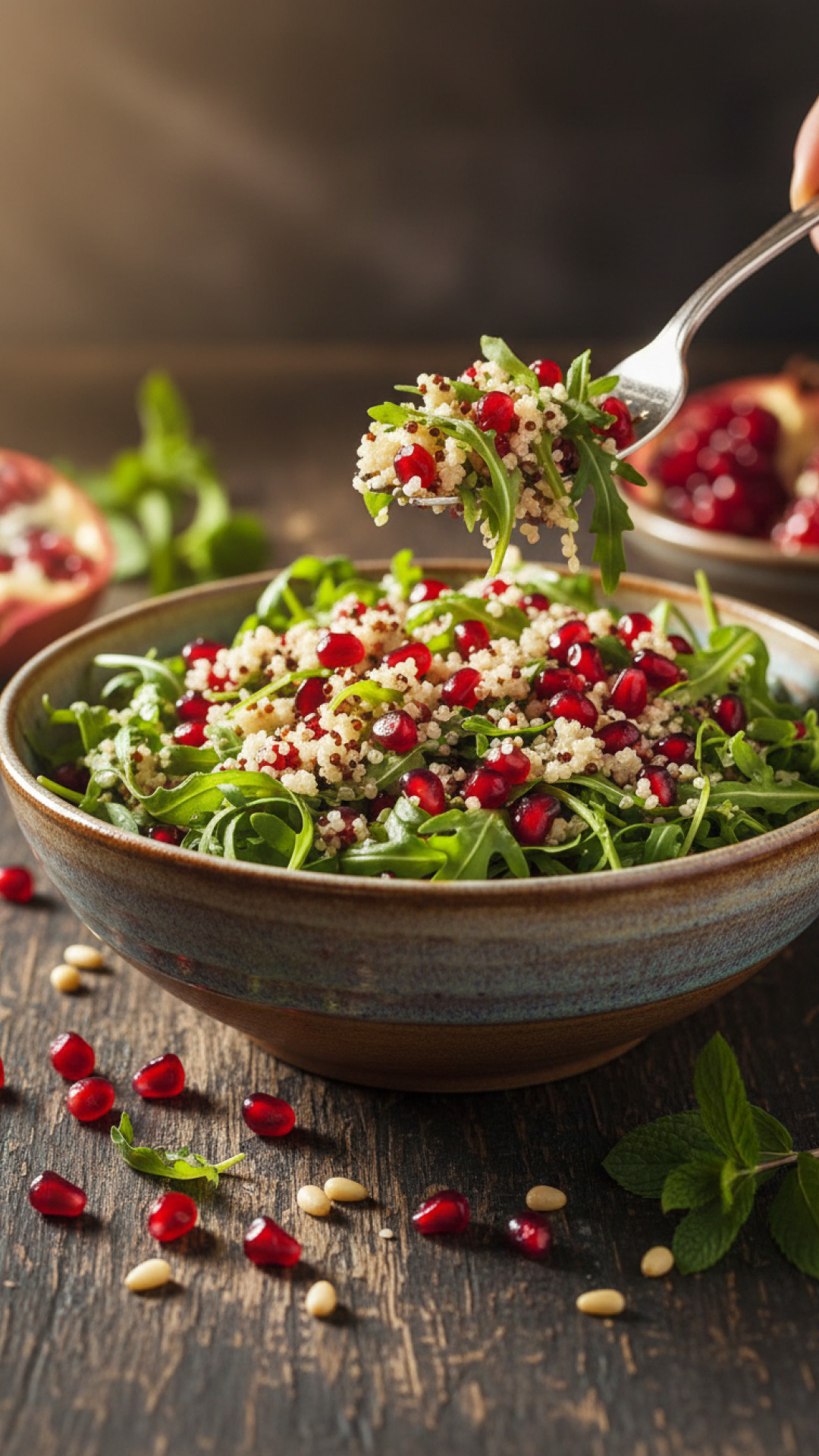 Bunter Winter Salat mit Quinoa und Granatapfel Preparation