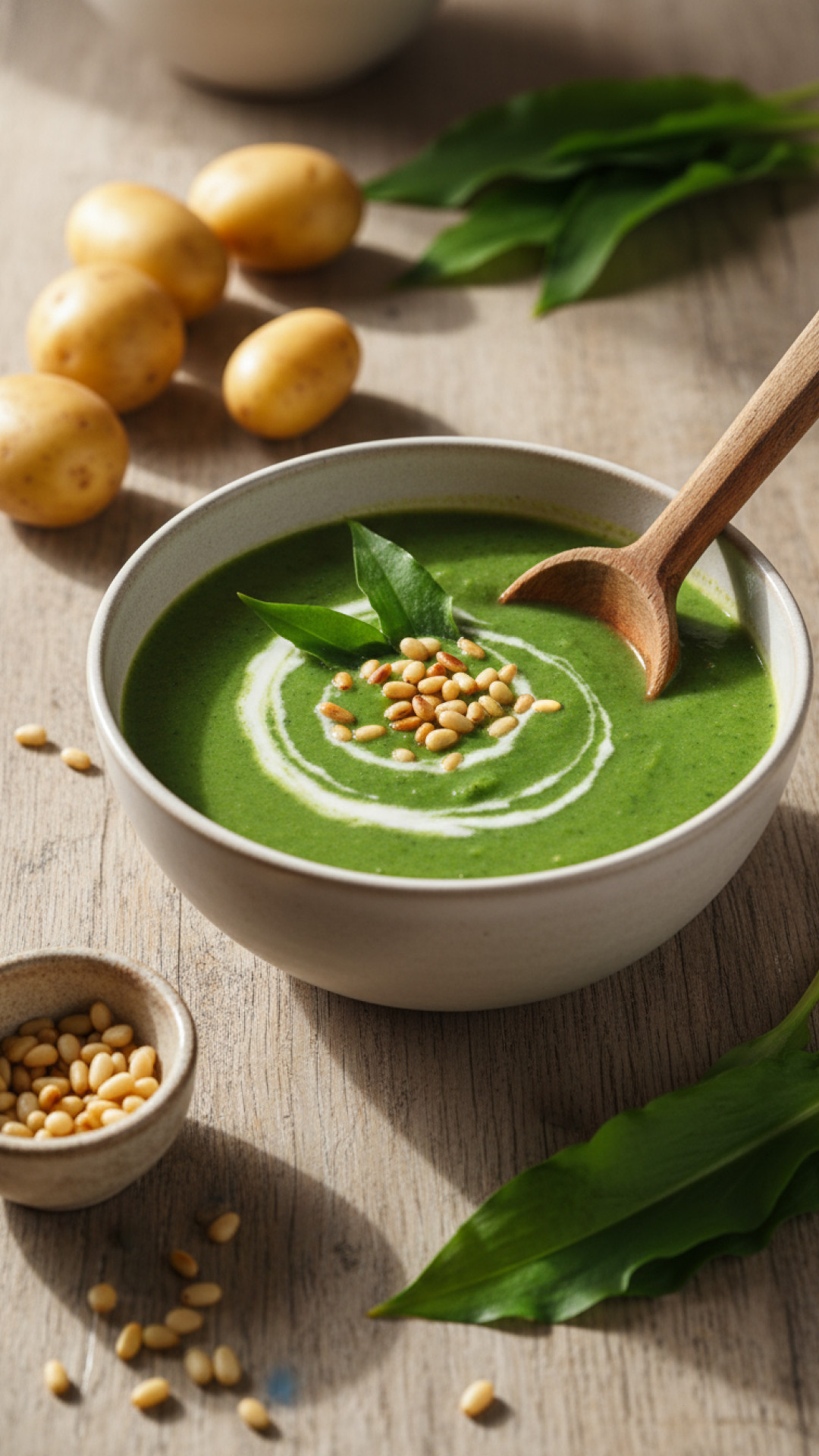 Cremige Bärlauchsuppe mit Kartoffeln Preparation