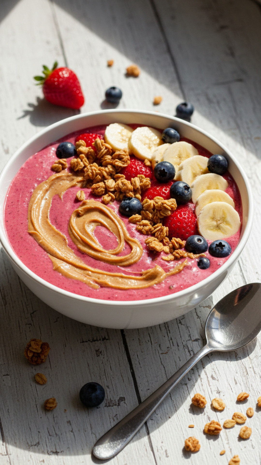 Cremige Beeren Smoothie Bowl mit Toppings Preparation