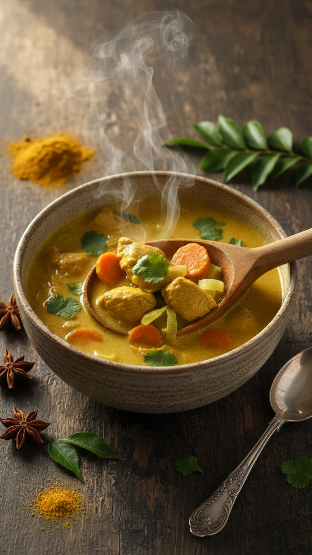 Cremige Hähnchen Curry Suppe mit Kokosmilch Preparation