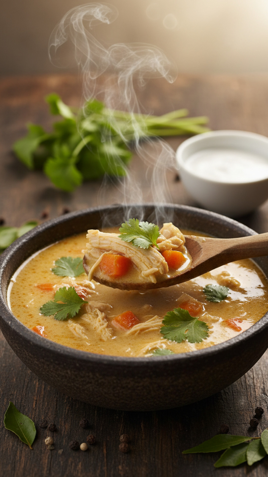 Cremige Hähnchen Curry Suppe mit Kokosmilch Preparation